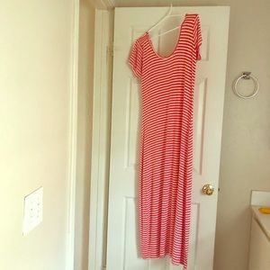 Coral/white striped maxi dress